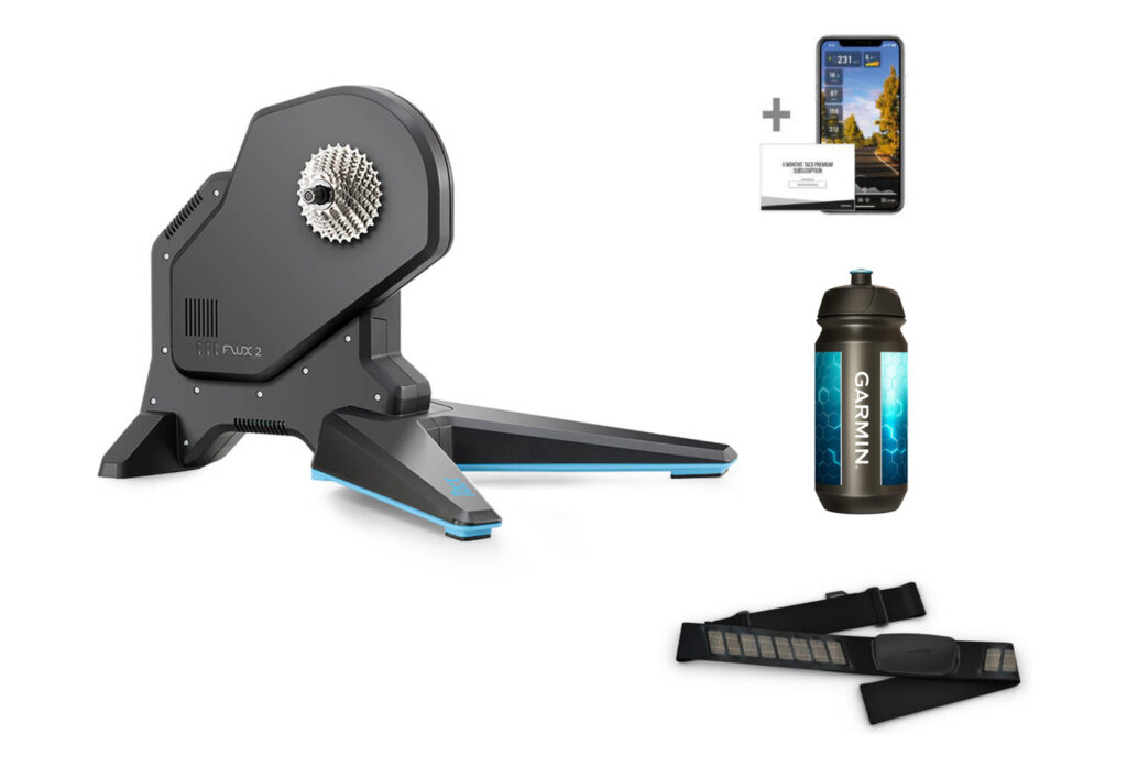 Hometrainer Tacx Flux 2 Smart + Ceinture Cardiaque Garmin + Bidon + Abonnements Premium Tacx® 6 Mois